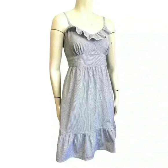 TOMMY HILFIGER sweetheart sun dress chambray blue stripe ruffle women size 4 - Picture 7 of 12